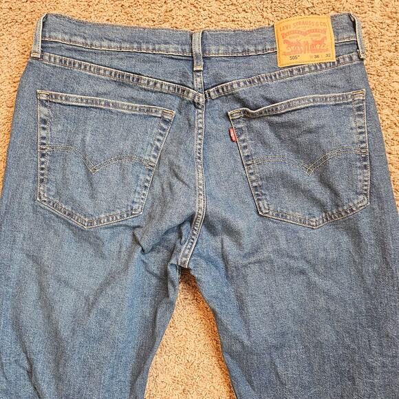 Levis 505 Jeans Mens 36x32 Fit 36x31 Blue Denim Stretch Straight Cowboy Rodeo - Picture 8 of 14